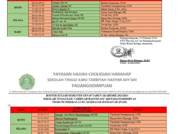 ROSTER PERKULIAHAN SEMESTER GENAP T.A 2023/2024