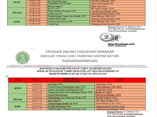 ROSTER PERKULIAHAN SEMESTER GENAP T.A 2023/2024