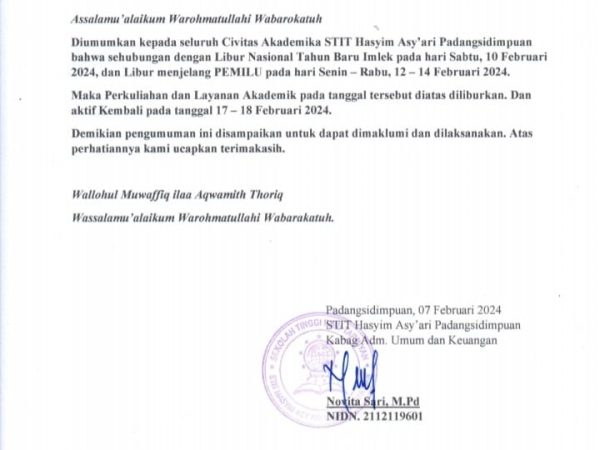 PENGUMUMAN LIBUR IMLEK DAN MENJELANG PEMILU