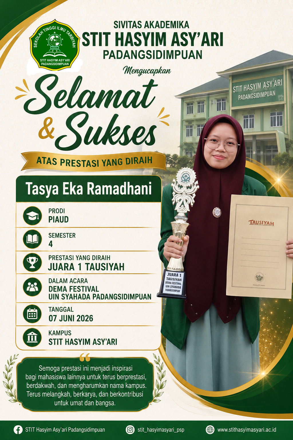 SELAMAT DAN SUKSES DARI CIVITAS AKADEMIKA SEKOLAH TINGGI ILMU TARBIYAH HASYIM ASY’ARI PADANGSIDIMPUAN SELAMAT DAN SUKSES DARI CIVITAS AKADEMIKA SEKOLAH TINGGI ILMU TARBIYAH HASYIM ASY’ARI PADANGSIDIMPUAN